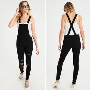 American Eagle Distressed Black Jegging Overalls Size 8 Short